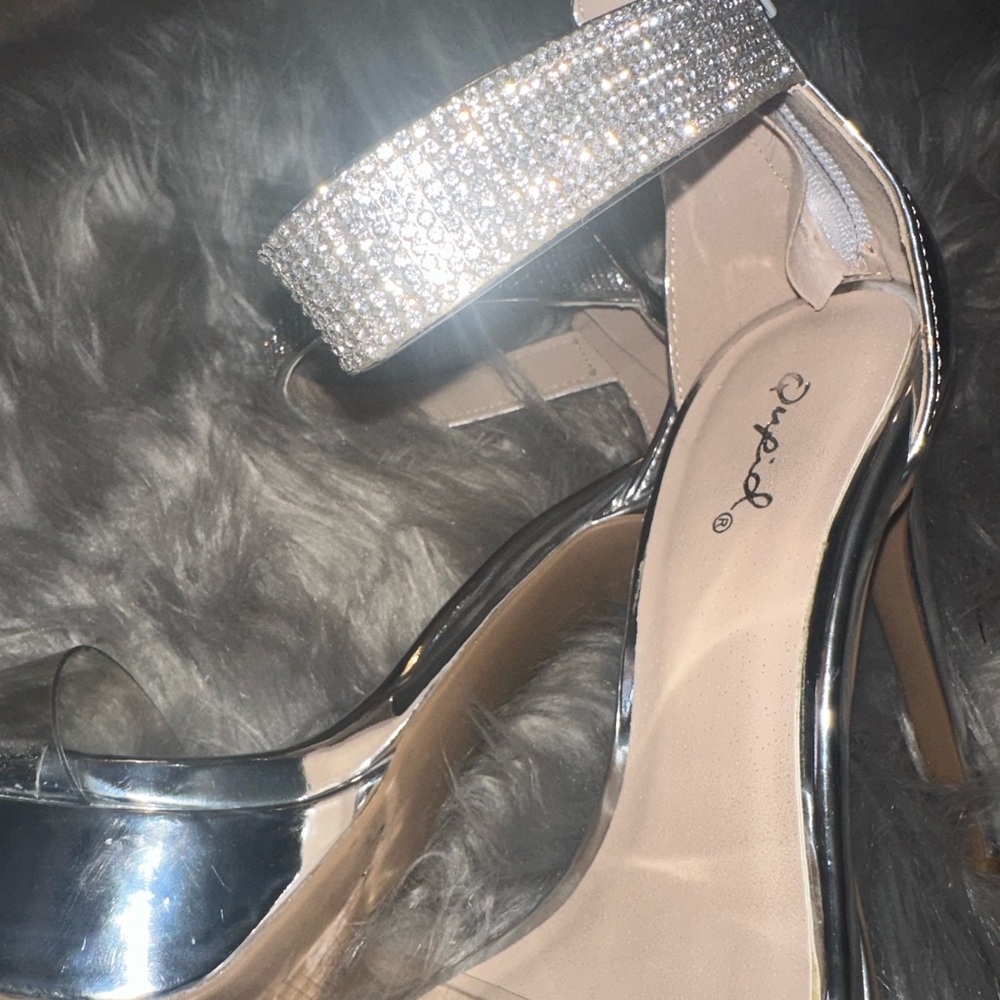 Silver and Rhinestone strap Heels - Picture 3 of 4